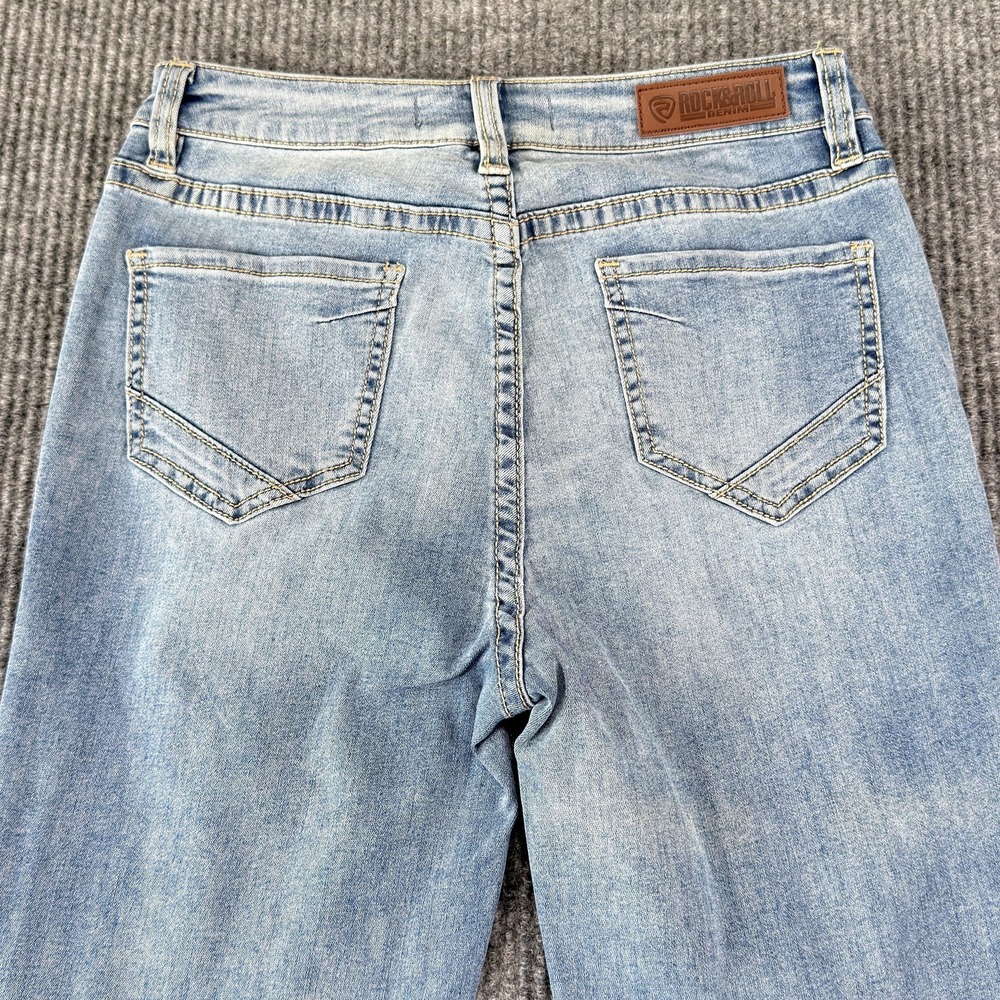 Rock & Roll Trouser Flare Jeans Womens 27x34 Light Wash High Rise Front Slit Leg - Picture 8 of 16